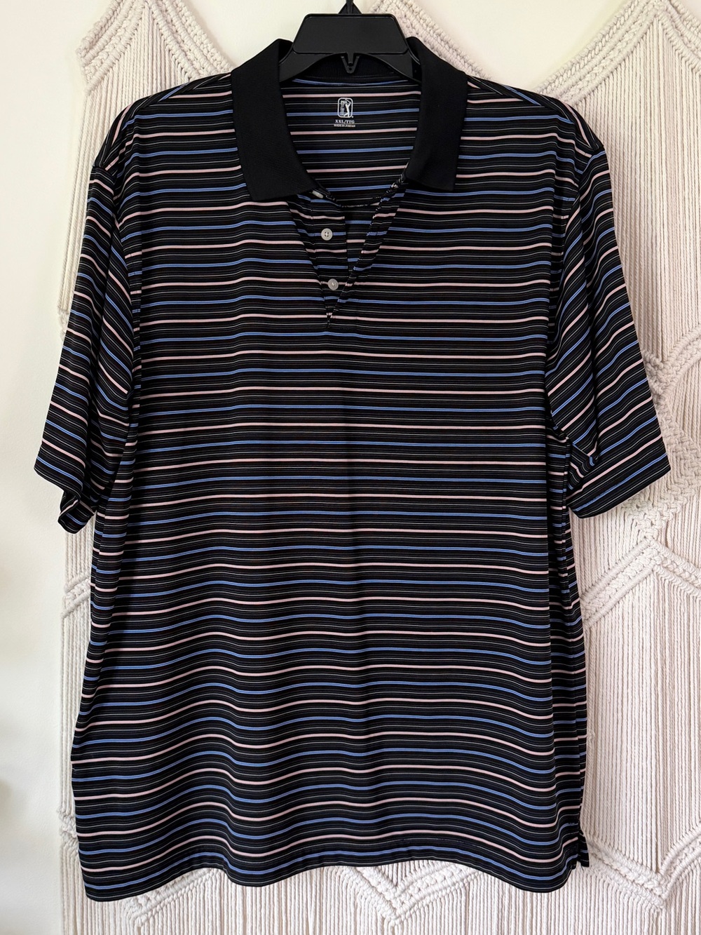 PGA Tour Black Pink/Blue Stripe Golf Polo Shirt XXL